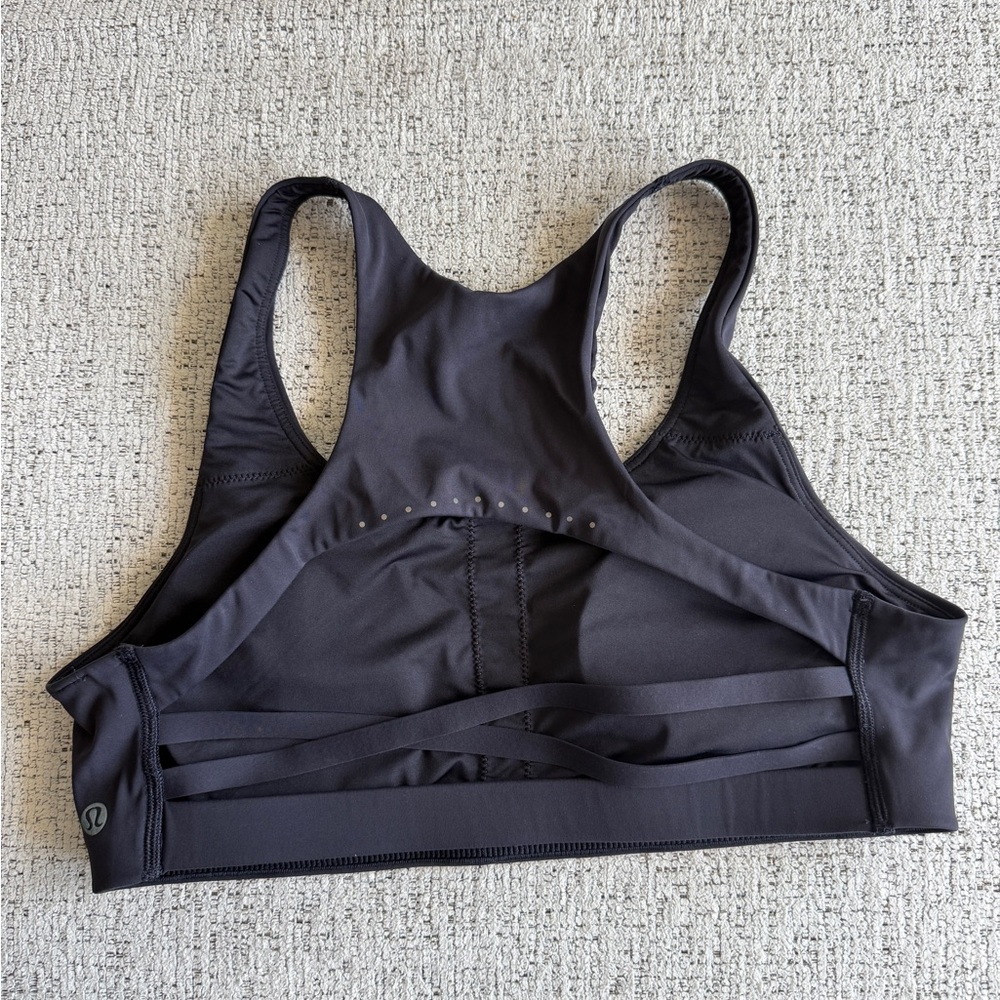 Lululemon Nulux Strappy Back Sports Bra Medium Black High Impact B/C Cup - Picture 3 of 5